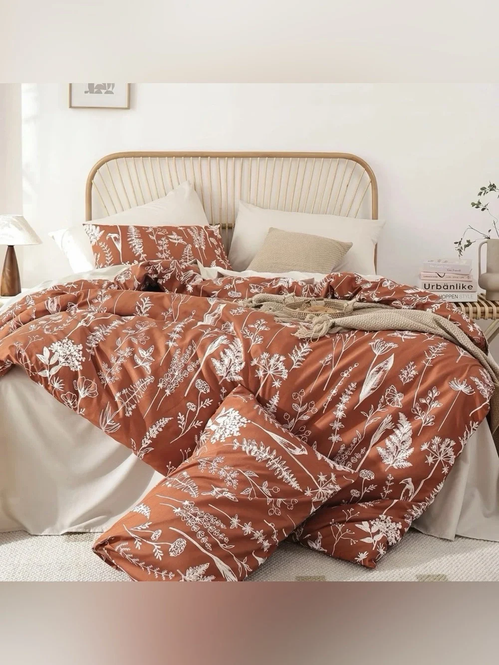 NEW West Elm Red Queen / King Size Comforter Botanical Print Bedding Sham Set
